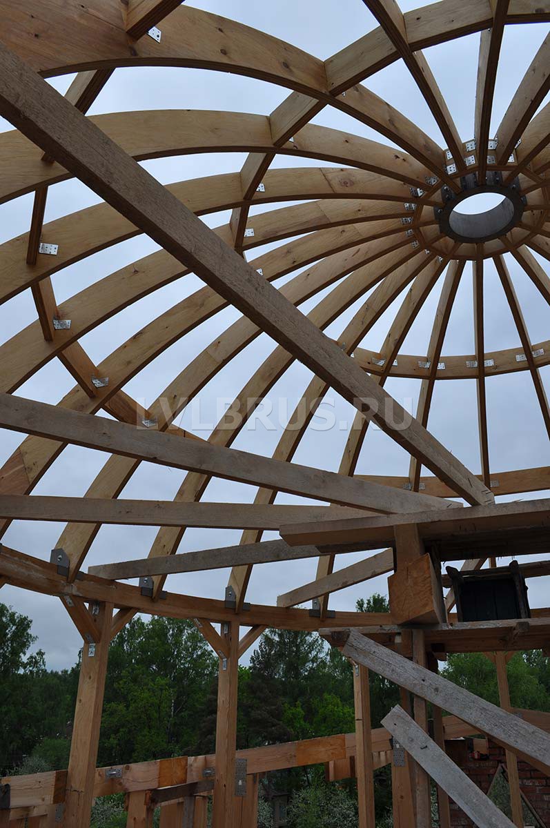 Производство деревянного купола из ЛВЛ